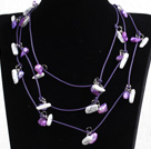 Fashion Long Style Purple Series Natural Pearl Shell Stone Chips Necklace(Sweater Chain)