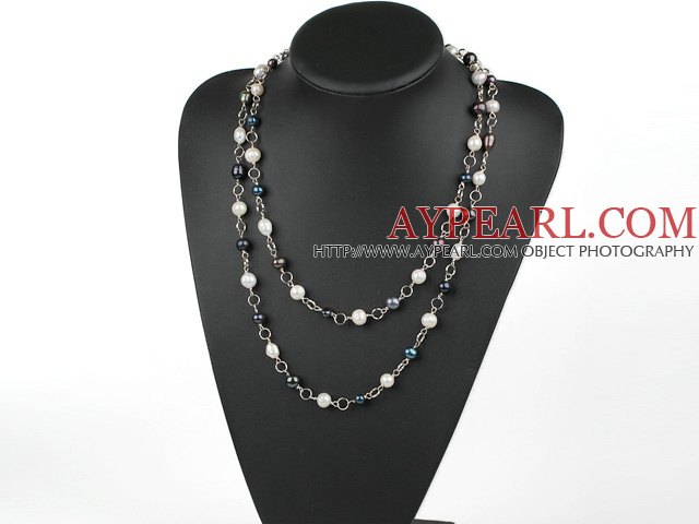 47 inches whtie and black pearl long style necklace