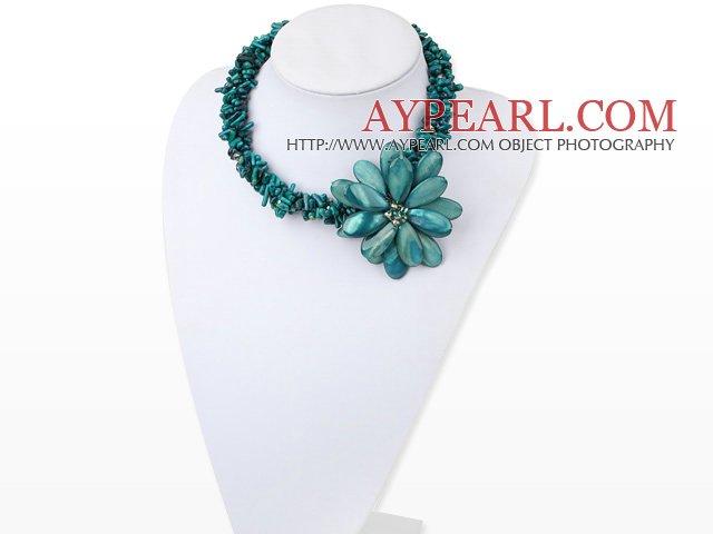 Multi Strand Vert Corail et vert Shell Collier Fleur