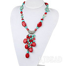 17.5 inches turquoise and coral necklace with toggle clasp