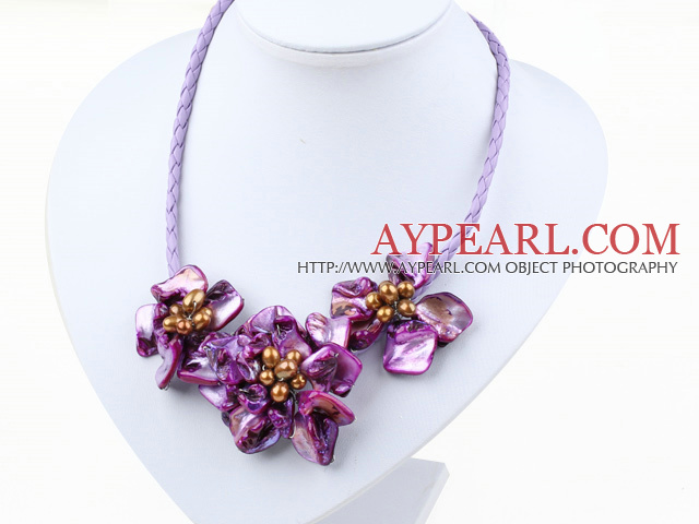 Elegant style smaller purple pearl shell flower necklace