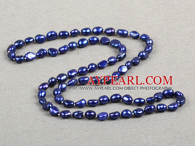 Simple Fashion Long Style Natural Dark Blue Baroque Pearl Necklace