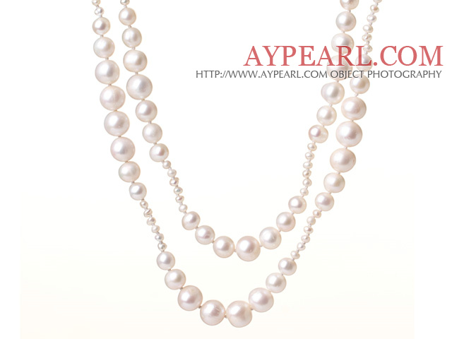 Elegant Long Mote Stil Natural White Ferskvann Pearl perler halskjede