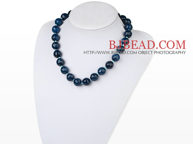 14mm blue agate necklace with spring ring clasp