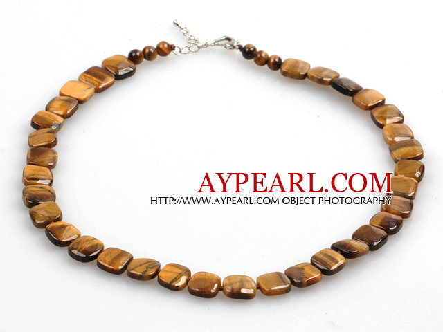 Square Shape Tiger Eye Stone Choker Necklace with Heart Clasp