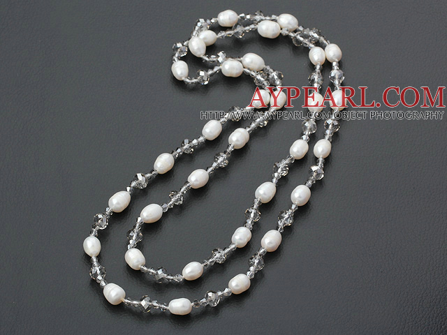 fashion long style pearl and crystal necklace