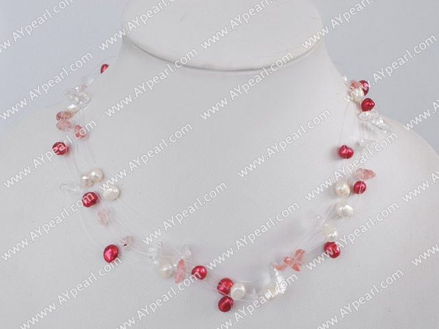 white pearl and multi color stone necklace with lobster clasp