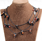 Fashion Long Style Black Series Natural Orange Pearl Stone Chips Necklace (Sweater Chain)