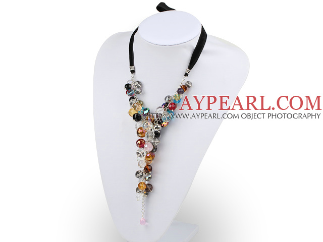 Assorted Multi Color Crystal Necklace with Black Cord