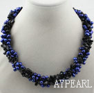 Multi brins teint foncé d'eau douce Blue Pearl et Black Agate Collier