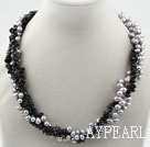 Wholesale Multi Strands Dyed Gray Freshwater Pearl and Black Agate Necklace