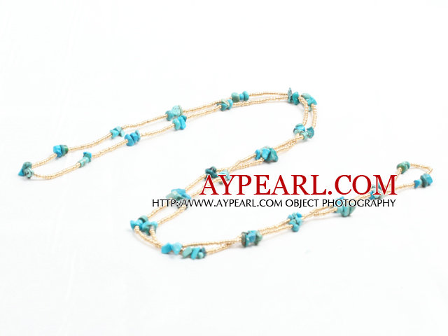 Mote Long Stil Turquoise Chips Gold Color glassperler halskjede