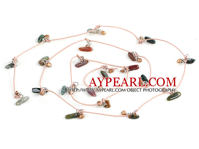 Galben de apă dulce Pearl Series şi lung forma picătură Agate colier