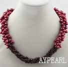 Multi Strands Färgat Wine Red Sötvatten Pearl och granat halsband