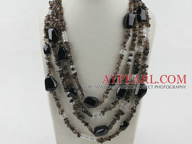 Multi Strands Smoky Quartz and Black Agate Necklace