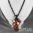 fashion double strand black agate and multi color stone necklace