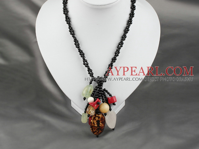 fashion double strand black agate and multi color stone necklace
