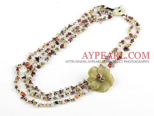 mehrfarbige Stein und Zitrone Jade Halskette mit Blume