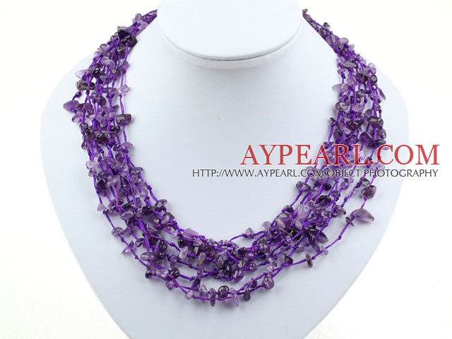 multi strand amethyst necklace with shell flower clasp