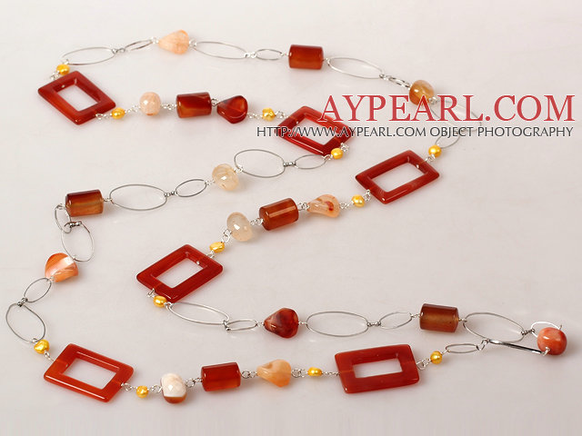 Yellow Series Freshwater Pearl and Shuttle Shape Agate Necklace