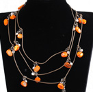 Fashion Long Style Orange Series Natural Pearl Stone Chips Necklace (Sweater Chain)