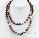 Long Style Round Brown Color Seashell Beaded Necklace with Rhinestone Beads