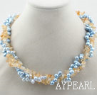 Multi Strands Dyed Blue Freshwater Pearl and Critine Necklace