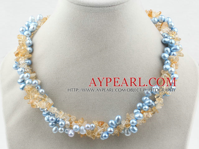Multi Strands Dyed Blue Freshwater Pearl and Critine Necklace