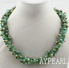 Multi Strands Dyed Green Freshwater Pearl and Aventurine Necklace