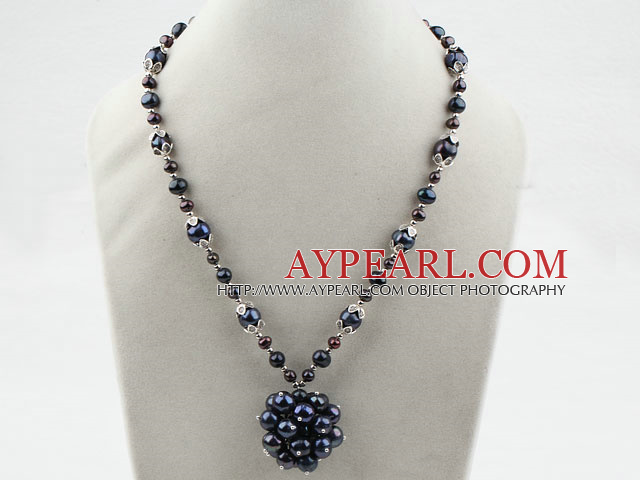 Noir collier de perles d'eau douce avec pendentif perle Big Ball