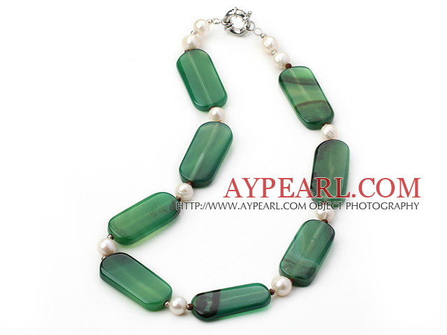 white pearl and green agate necklace with moonlight clasp