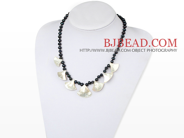 black pearl and white lip shell necklace with lobster clasp