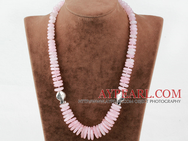 Einzelstrang Rose Quartz Disc Chips Halskette mit Karabinerverschluss