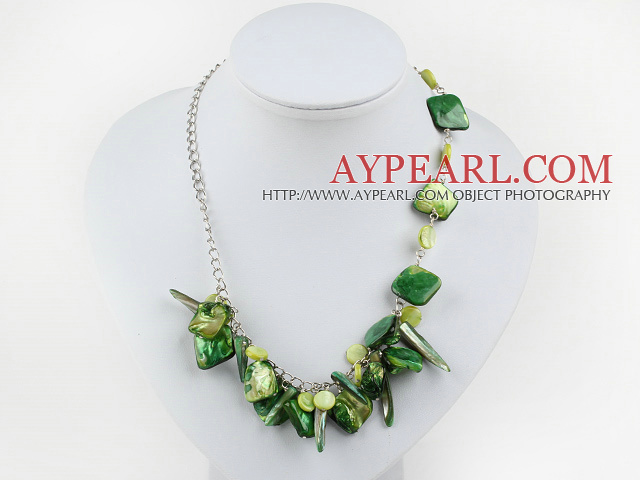 dyed green shell necklace with extendable chain