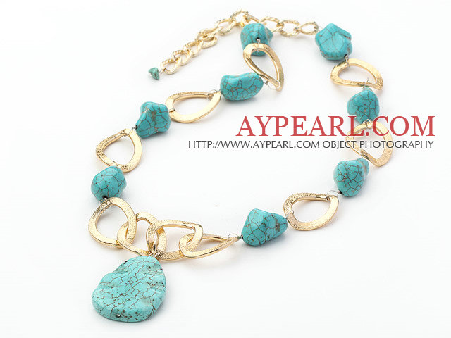 Nouveau Turquoise Design Forme irrégulière et Golden Collier Métal Couleur