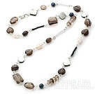 pearl smoky quartze and black lip shell necklace