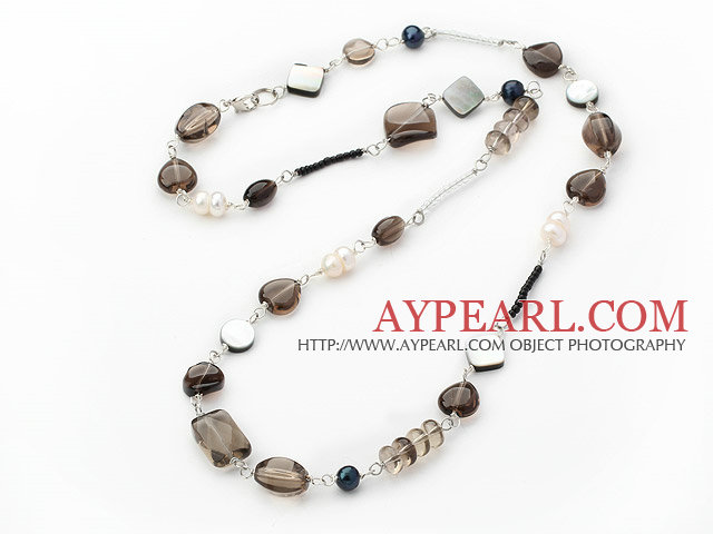 pearl smoky quartze and black lip shell necklace