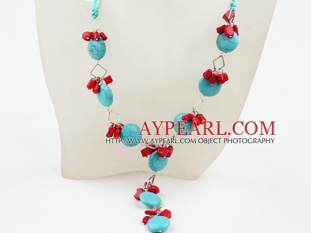 Style Y Collier en Corail Rouge Turquoise et avec fermoir à mousqueton