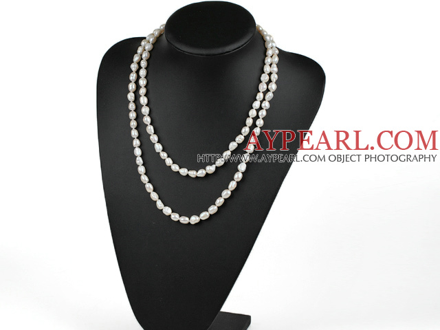 Fashion Long Style 8-9Mm White Freshwater Baroque Pearl Strand Necklace, Sweater Necklace 