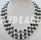 Wholesale 3 strand 8-10 white pearl and crystal necklace with lip shell clasp