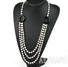 fashion pearl and black agate necklace with moonlight clasp