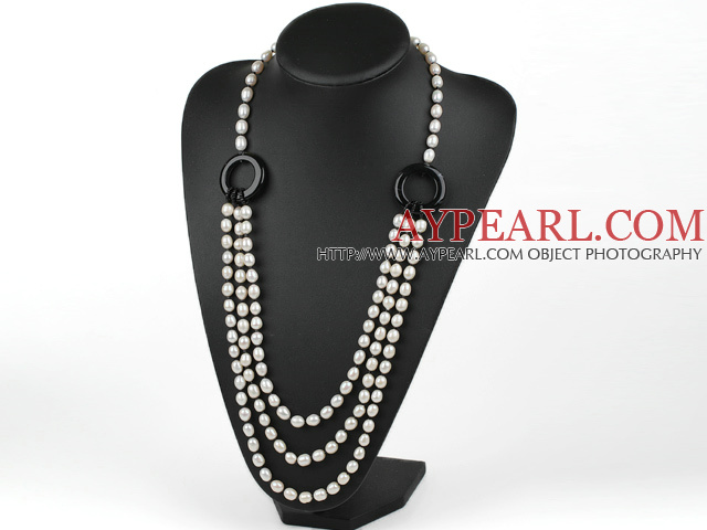 fashion pearl and black agate necklace with moonlight clasp