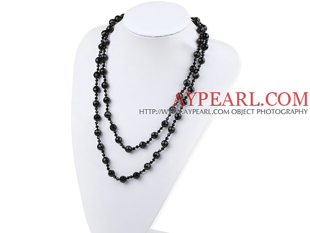mode lång stil svart kristall och agat halsband