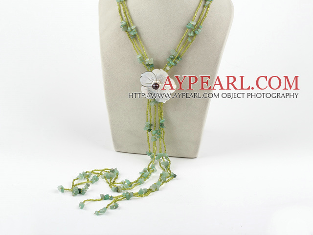 Aventurine pärlstav halsband med sälja blomma