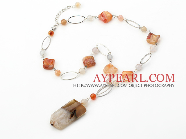 natural agate and loops beaded necklace with extendable chain