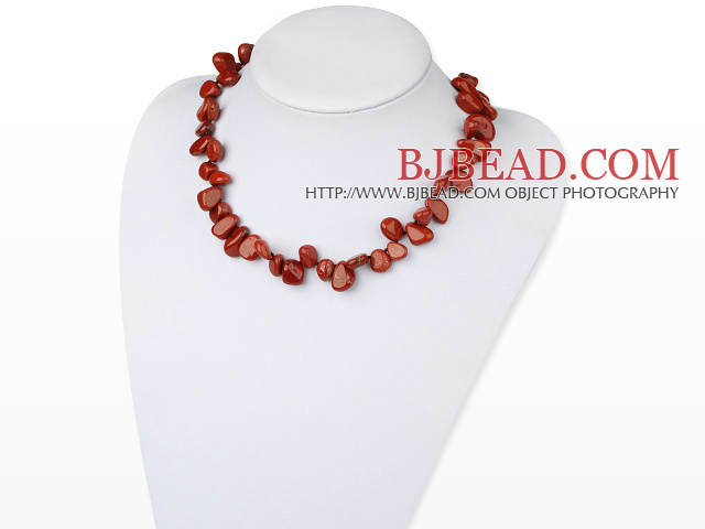Fashion 8-14Mm Red Drop Shape Marble Stone Beaded Strand Necklace With Inserted Closure