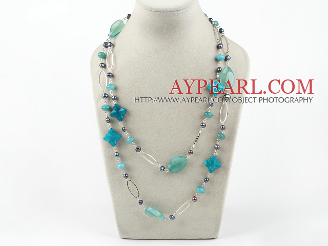 noir bleu jaspe collier de perles et d'anneaux métalliques