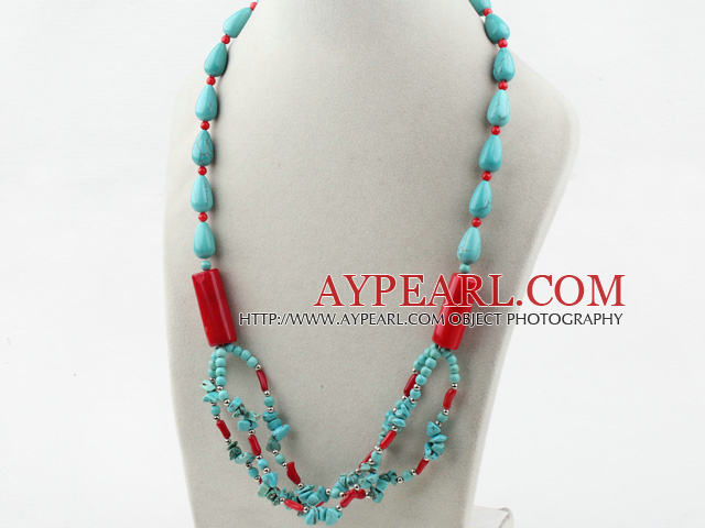 turquoise and coral necklace with toggle clasp