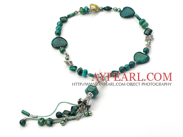 Nice Green Series Coin Freshwater Pearl And Multi Phoenix Stone Threaded Pendant Necklace