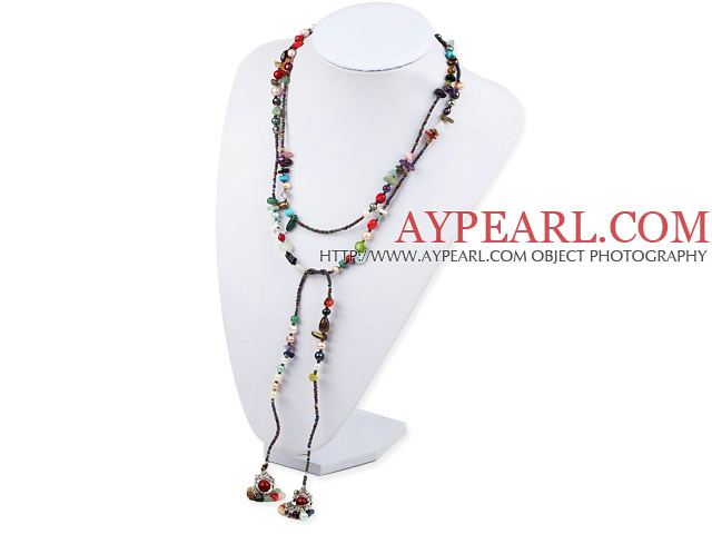 Lovely Long Style Multi Color Pearl And Stone Y Shape Pendant Necklace, Sweater Necklace